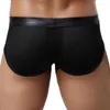 Cuecas de couro falso homens boxers briefs sexy roupa interior malha respirável pequeno boxer shorts eróticos u convexo bolsa pênis bulge calcinha