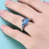 Pierścienie klastra Klejnot Beauty 6x8 mm Trzy kamienne owalne cięte niebieskie spinelowe zaręczynowe ślub 925 Srebrny srebro dla kobiet