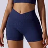 Aktiva shorts sömlösa ribbade kvinnor yoga hög midja kors över fitness tights cykling kort gymnastikskörning sport