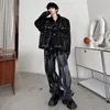 Мужские спортивные костюмы SYUHGFA комплекты джинсовый костюм High Street 2 шт. куртки с принтом тай-дай корейские модные мешковатые джинсы мужские осенние нишевые шик