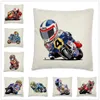 Housse de coussin en lin, motif de dessin animé de course de moto, taie d'oreiller courte et douce en peluche, décoration pour la maison, le canapé et la voiture, 310g