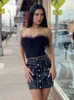 Kvinntankar 2023 Feather Trim Bandeau Tube Topps Women Axless Tank Top Summer Corset Vintage Sexig Crop Kvinnliga skjortor