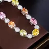 Tennis Charm Colorful Diamond Round Tennis Designer Bracelet Woman Party AAA Cubic Zirconia Copper Crystal Silver Bracelets Womens Valentines Day Gift Luxury