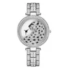 Horloges Dames quartzhorloge met luipaardkop 3 wijzers met strass ingelegd Valentijnsdagcadeau H9