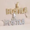 Nouveau Designer Hustla Lettre Us Dollar Signe Pendentif Charm Collier Glacé Pour Hommes Bling Cubique Zircone Cz Charme Plaqué Or Hip Hop Bijoux De Mode