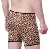 Caleçons Sexy Hommes Maille Longue Jambe Boxer Slip Peni Bulge Poche Sous-Vêtements Shorts Troncs Imprimé Léopard Stretch Boxershorts