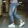 Calças de brim masculinas moda rasgada para homens casuais calças jeans skinny vintage homens roupas japonesas streetwear hip hop harem calças