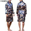 INCERUN модные атласные шелковые пижамы мужские халаты с длинными рукавами халат Lucky китайский дракон платье с принтом халат одежда для сна Lounge1251B