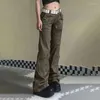 Women's Jeans Low Waist Vintage Y2K American Retro Fashion Flare Pants With Multi-pocket Casual Trousers S-XL Cargo Woman