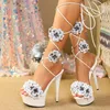 Sandaler Sexig Perform Model Walk Show Stiletto Roman Ankle Strap Platform High Heels Flowers 15 CM Party Nightclub Women's Shoes