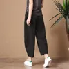 Calças femininas estilo coreano verão solto algodão linho cintura elástica perna larga para mulheres simples lazer streetwear carga S-2XL