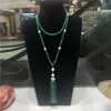 Collier long noué à la main, jade vert naturel, perle d'eau douce blanche, micro incrustation de zircon, fermoir pompon, bijoux à la mode, 230w