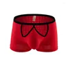 Underpants Men's U Convex Pouch Underwear Gays Funny Boxer Shorts Youth Breathable Mesh Aro Pants Ice Silk Nylon Front Opening Bottom Short