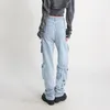 Jeans da donna Street Pantaloni con pannelli in denim per l'industria pesante personalizzati Abbigliamento Primavera Autunno Tasca grande con cerniera lavato vecchio