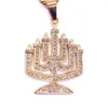 Łańcuchy menorah wisiorek Judaica Naszyjnik Kobiety Mężczyźni Symbole religijne Biżuteria Long Chain3005