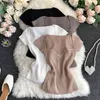 Autumn New Design Women's Square Collar Short Sleeve Thread Sticked Bodycon Tunic Sexy Shirt Knits Tees333e