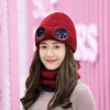 9529 winter new woolen women's outdoor windproof ear protection warm knitted with velvet glasses hat