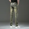 Nowe spodnie dżinsowe spodni męskie spodnie rozciągnij jesień zima prdaicon haftowane bliskie dżinsy bawełniane spodnie myte proste biznes FK935