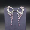 Pendientes colgantes únicos de lujo con borla larga y piedra de circonia cúbica, aretes de gota redondos para mujer, accesorios para las orejas, fiesta