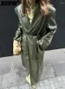 Trench da donna BZVW Silhouette avanzata e giacca lunga in pelle verde vintage alla moda 2023 Giacca a vento con temperamento allentato autunno