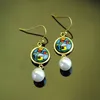 hundertwasser village series drop earrings 18k goldplated enamel earring for woman top quality pearl earrings for a gift290V