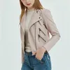 Damenjacken 2023 Mode Frauen Motorrad Kunstleder Slim Langarm Mantel Herbst Winter Biker Reißverschlüsse Streetwear Rosa