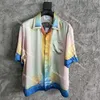 Casablanca Letter Seaside Sunrise Printing Shirts Men Fashion Pocket Silk Short Sleeve Shirt 22 Summer Autumn Tide New T-shirts271O