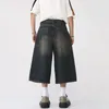 Pantalones cortos para hombres Y2K Mens Vintage Streetwear Breeches Coreano Harajuku Denim Pierna ancha Pantalón Pantalones cortos Jorts Bermudas Jeans Alt Ropa