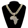 Ожерелья с подвесками, модное ожерелье с кристаллами в виде карты Африки для женщин и мужчин, аксессуары в стиле хип-хоп, ювелирные изделия, колье, кубинская цепочка Gif147T