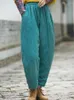 Pantaloni da donna Johnature Donna Vintage Plus Cotone Caldo Inverno Tasche Tinta Unita 2023 Cintura Casual Alla Caviglia