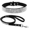 Cat Collars Leads Suede Leather Dog Collar Leash Set Rhinestone Crystal Soft Material Adjustable Small Dogs Cat Pets Collars Leads Chihuahua 231009