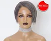 Flattering hairstyle Short grey pixie cut human hair wigs with feathered fringe and longer sideburns gray pixie mullet with bangs best oval square heart-shaped faces