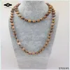 ST0190 32 inches Long Necklace Knotted Stone Amazonite Jasper Unakite Semi Precious Stone Necklace for women2820