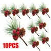 Dekorativa blommor 10x Artificial Flower Red Christmas Berry Pine Cone With Branches Xmas Decoration For Home Floral Decor Craft Arrangement