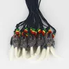 10 Stück modische Wachs-Baumwollschnur, weiße Harzzahn-Zähne-Anhänger-Halskette mit Adler- und Rasta-Holzperlen, Halskette 239 g