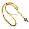 Ovale en bois perle catholique chapelet collier Christ Crucifix croix pendentif collier hommes femmes religieux prière bijoux x1009