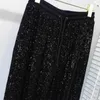 Women's Pants 2023 Women Black Sequin Straight Leg Fashion Vintage Elastic Waist Design Loose Long Trousers Runway Slimming Clothes