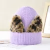 9865 new wool Korean leopard cat ear female elastic knitted cold hat Ski Hat warm