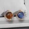 Cluster Rings Ball Blue Semi-precious Stone For Women Gold Color Metal Design Fashion Party Birthday Gift Jewelry Girl