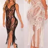 Summer Women Lace Flower Net Tassel Dress Hollow out Crochet Bikini Swimwear Cover Ups Beach Dress Sundress X0705238s