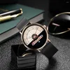 Wristwatches Metal Strap Watch Stylish Men's Quartz Wristwatch Color Matching Half Roulette Date Display Print Waterproof High Accuracy