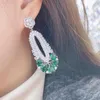 Pendientes colgantes a la moda, gota de agua verde, cristal largo para mujer, Zirconia elegante, joyería para vestido de boda y fiesta, E-1037