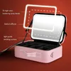 Cosmetic Bags Smart LED Makeup Bag With Mirror With Compartments Waterproof PU Leather Travel Cosmetic Case For Women 231009