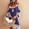 Lässige Kleider Damen Sommerrock Neckholder Fransen Off-Schulter-Kleid Einfarbig Sonne 2021 Mode Plus Size Damen Clot217Q