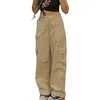 Women's Pants Cargo Jeans Women Retro Loose Fashion Wide-leg 2023 Large Pockets High-waist Straight Leg Street