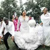 2023 ottobre arabo Aso Ebi Plus Size sirena bianca abito da sposa di lusso con perline cristalli abiti da sposa in pizzo Abiti ZJ404