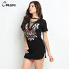 Cwlsp cruz t camisa vestido gótico punk rock feminino lado split sexy mini vestido música rosas de festa kerst jurk dames ql2792 d1301p