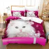 مجموعات الفراش لطيف Cat Davet Cover 3D Animal Set Pet Kitten Comforter Microfiber Twin Full King for Kids Teen Boys Decore Decor 231009
