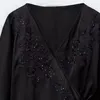 Women's Blouses 2023 Fashion Tassel Embroidery Bow Decoration Beaded Double Breasted Kimono Vintage Long Sleeved Shirt Top