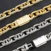 Cool Mens Heavy Chains 15mm Width 16-24inch 18K Yellow White Gold Plated Bling CZ Box Cuban Chain Necklace Bracelet Links for Men Nice Gift